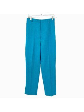 VINTAGE HAGGAR REFLECTIONS TURQUOISE BLUE LINEN LOOK HIGH WAIST PANTS - 14